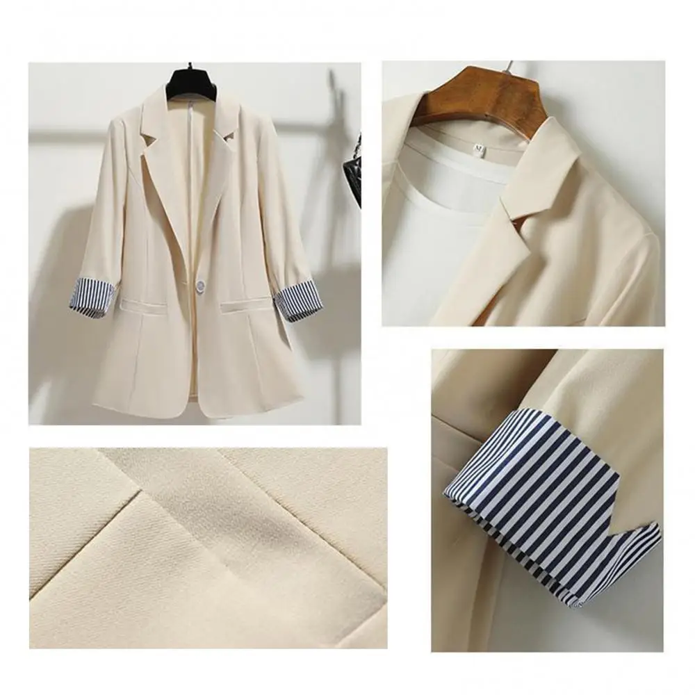 Version coréenne femmes Blazer manteau automne 3/4 manches revers bouton mince Blazer manteau rayé manchette bureau veste coupe ajustée costume veste