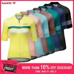 Santic Cycling Jersey for Women Short Sleeve Full Zipper Road Bike Shirts Non-Slip Summer Mountain Bicycle Clothing Asian Size