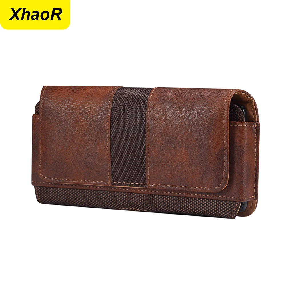 Universal Leather Mobile Phone Waist Bag For iPhone 15 14 13 12 Pro Max Samsung Huawei Xiaomi Men Belt Clip Cover With Card Slot