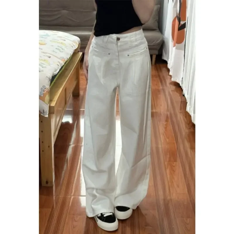 Spring New Solid Color Slim Women Jeans Simple Basic Casual Loose Woman Jeans High Waist Fashion Street Wide Leg Pants Female