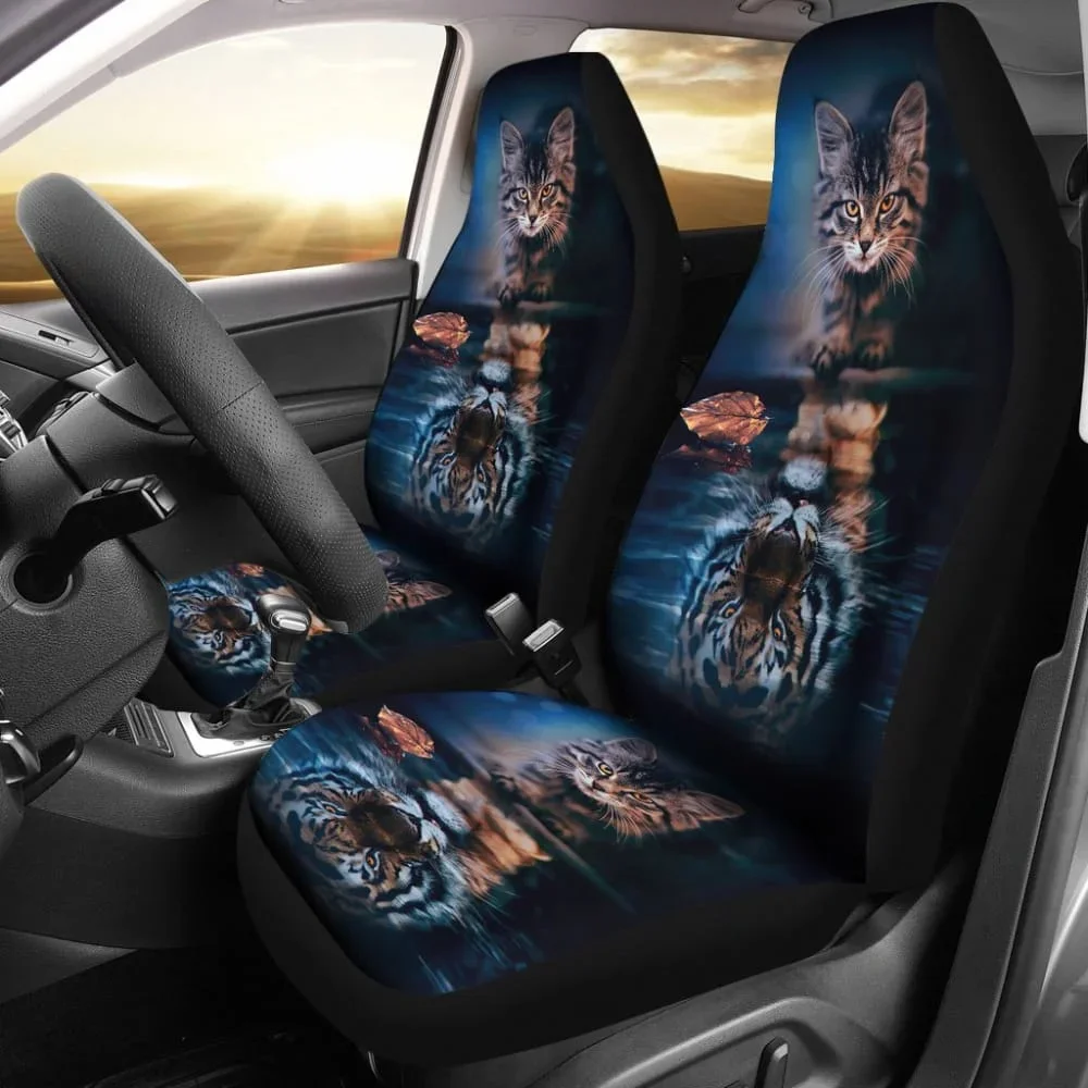 Cat Dream Become Tiger Car Seat Covers 211103,Pack of 2 Universal Front Seat Protective Cover