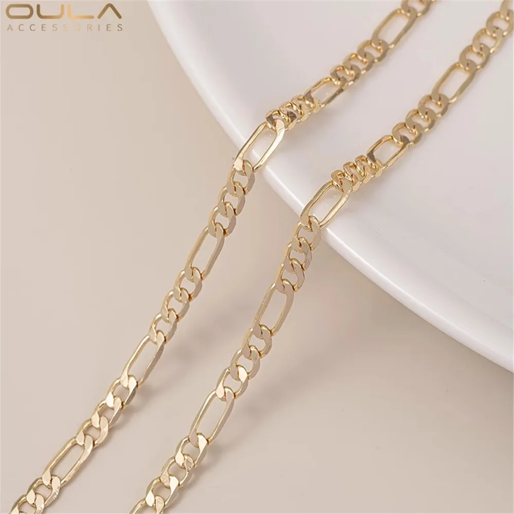 

1m 14K Genuine Gold 3+1 Flat Surface Chain, Handcrafted Loose Chain, Diy Fashionable Necklace, Bracelet and Accessory Materials