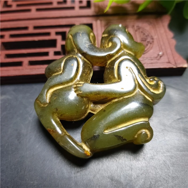 Antique Jade Antique Crafts Stone Hollow Happy Erotic Jade Pendant Waist Pendant Auspicious Beast Pendant Wholesale