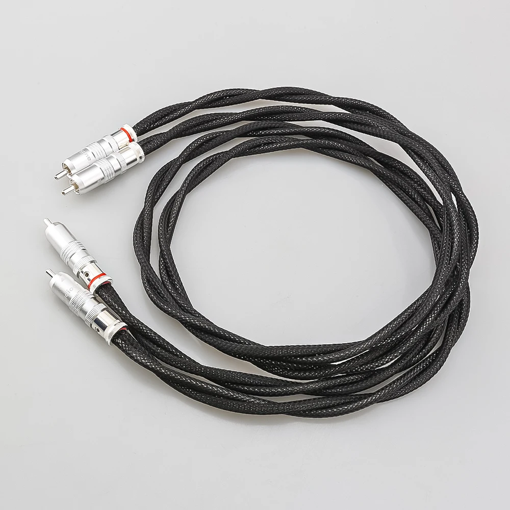 HI-End Silver Plated 2Core Twist RCA Interconnect Cable PEFT Phono RCA  Cables 1m Pair HIFI