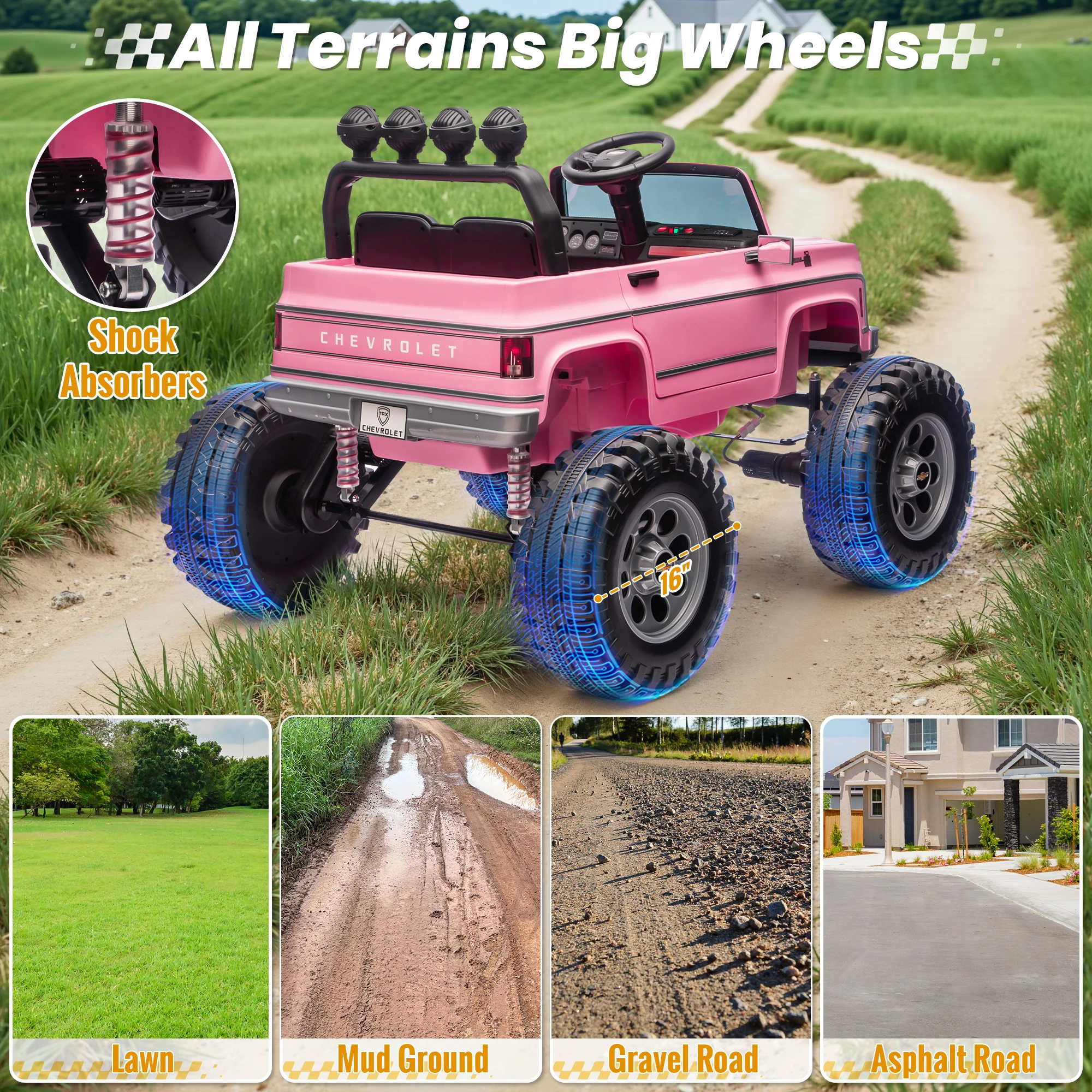 ركوب 24 فولت على السيارة، شاحنة شيفروليه شيان مرخصة مع محرك/4X200 وات، جهاز تحكم عن بعد، غاسل للديكور، ركوب 24 فولت على الألعاب Pow