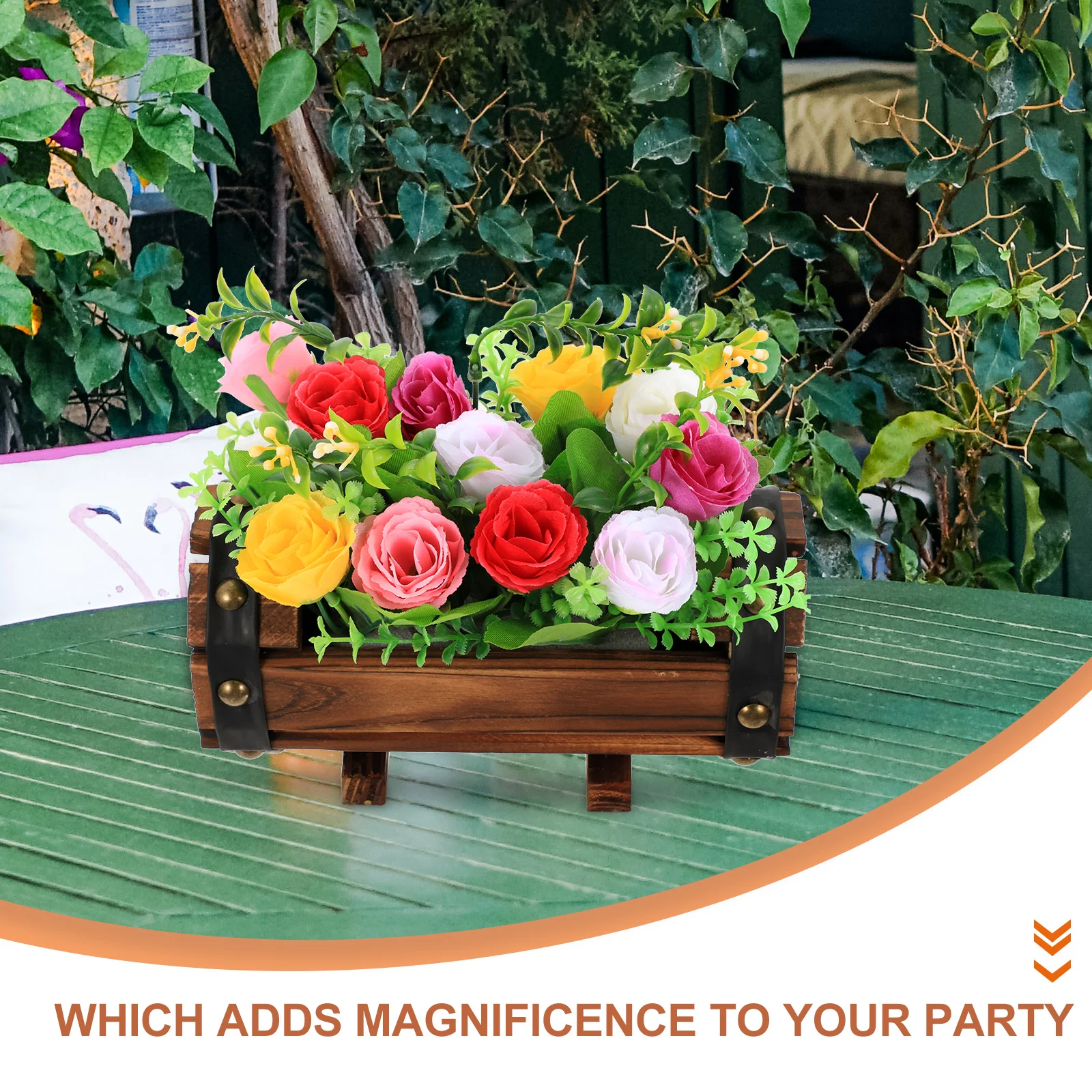 

Fake Flowers Wooden Pot Decoration Potted Plant Centerpiece Table Decorations Outdoor Artificial Realistic Decorative
