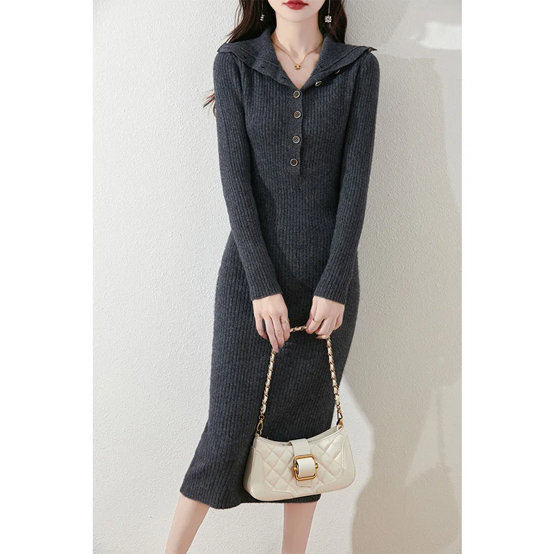 2024 Autunmn/Winter Loose High Collar Dresses Casual Women\'s Dresses On Offer Clearance Free Shipping 100% Wool Knitted Jumpers