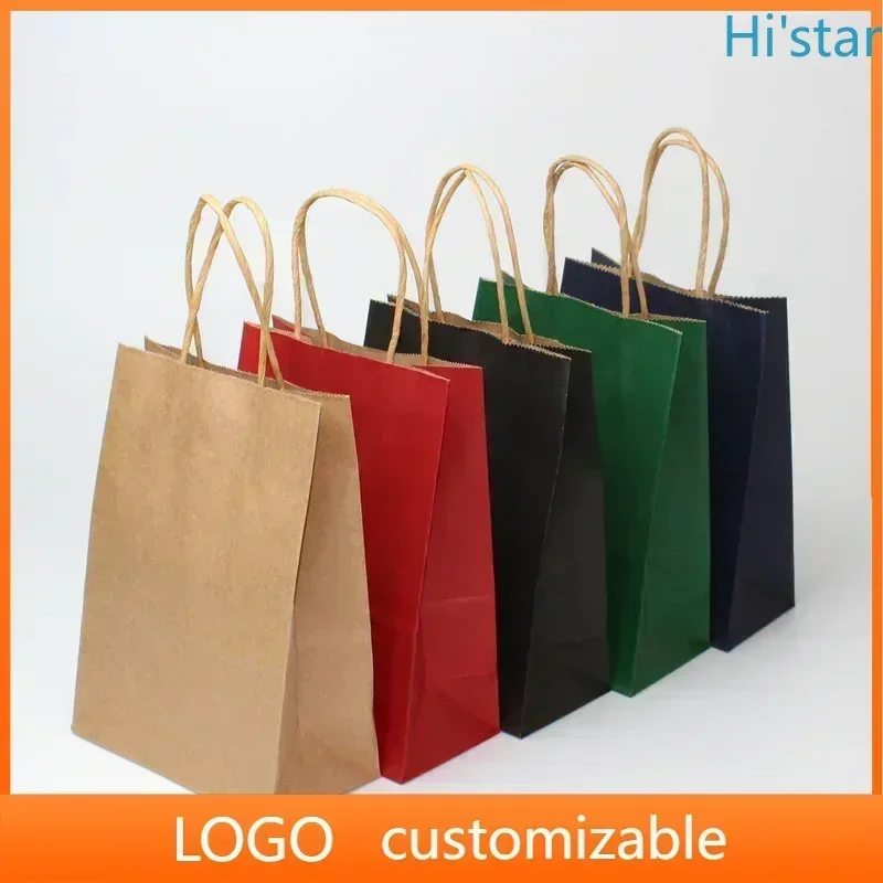 20 szt. Torebek papierowych Kraft z nadrukiem logo, personalizowane torby na ramię w kolorze mlecznej herbaty, torby na wynos do kosmetyków, odzieży, torby na prezenty do sklepu.