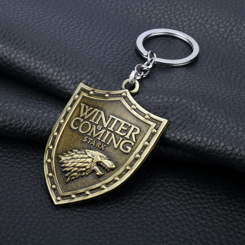 Movie Keychain House-Stark-Of-Winterfell Wolf Badge Sign Pendant Keyring Key Holder Jewelry Fine Cosplay Props Gift For Friends
