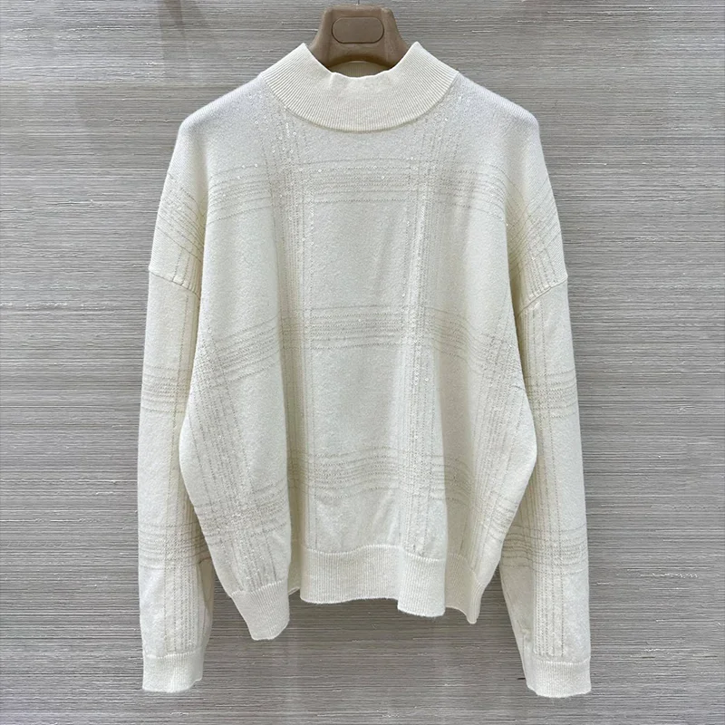 

High quality women's sequined check patterned sweater simple and fashionable pullover 2025 new collection for woman 251213105
