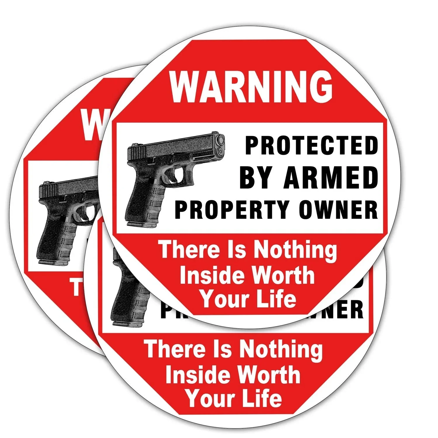 Warning Signs-Gun There is Nothing Here Worth Your Life-Protected by Armed Property Owner Sign Static Cling Decal