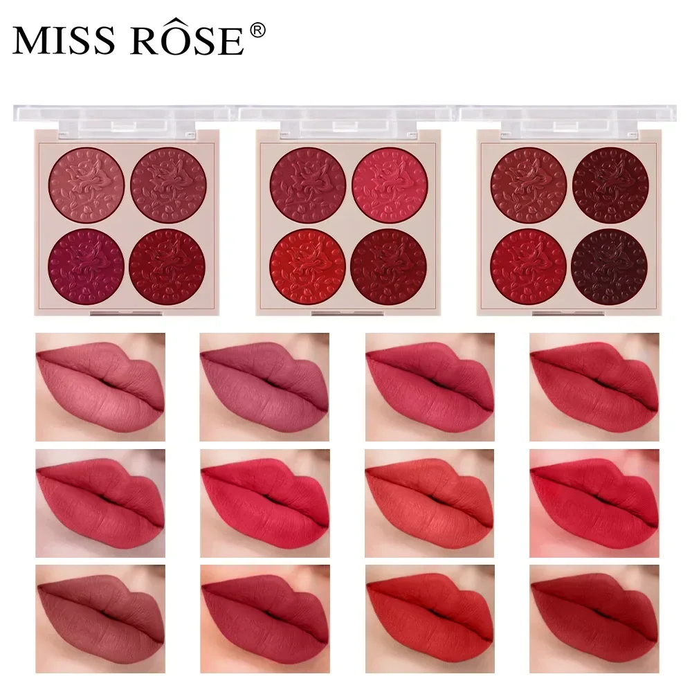 Miss Rose 4 Color Lipstick Lip Palette Cosmetics Long Lasting Natural Nude Makeup Mineral Lip Stick Lipgloss Makeup Pink A Pout