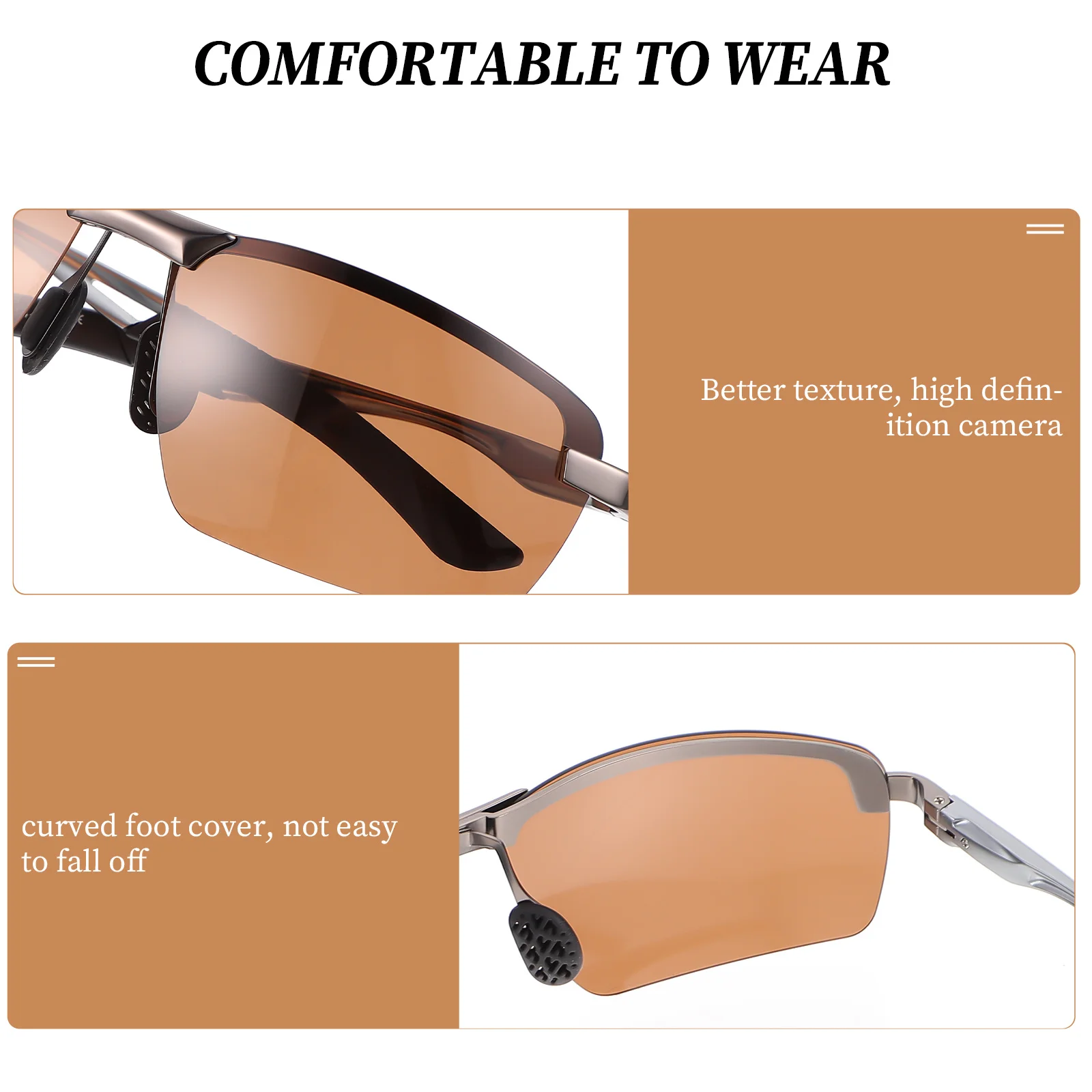 

1Pair Semi-Frame Polarized Sunglasses Man Outdoor Cycling Fashion Sunglasses Durable Frame High-Definition Lens Non-Slip Fit