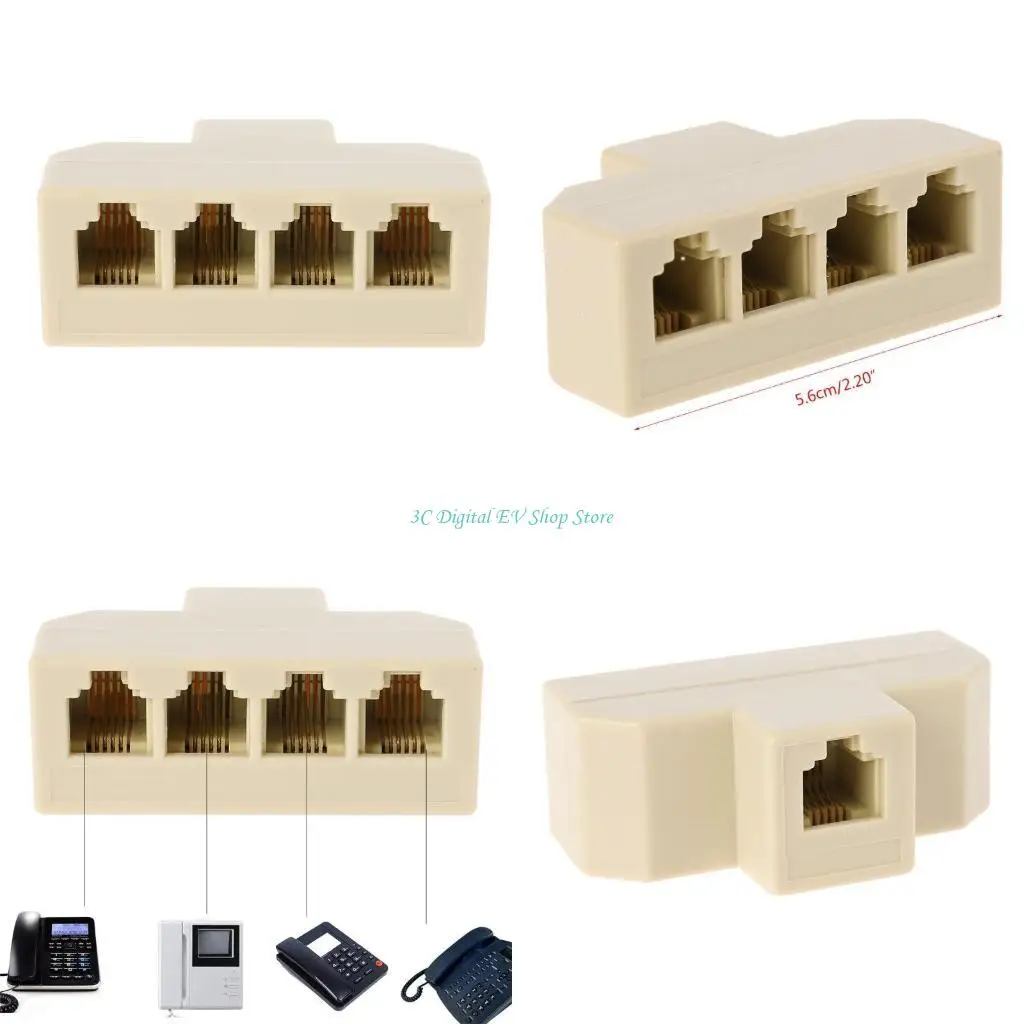 

E74D Phone Line Splitter Adapter 1 to 4, RJ11 6P4C Male to 4 Way 6P4C Female Socket