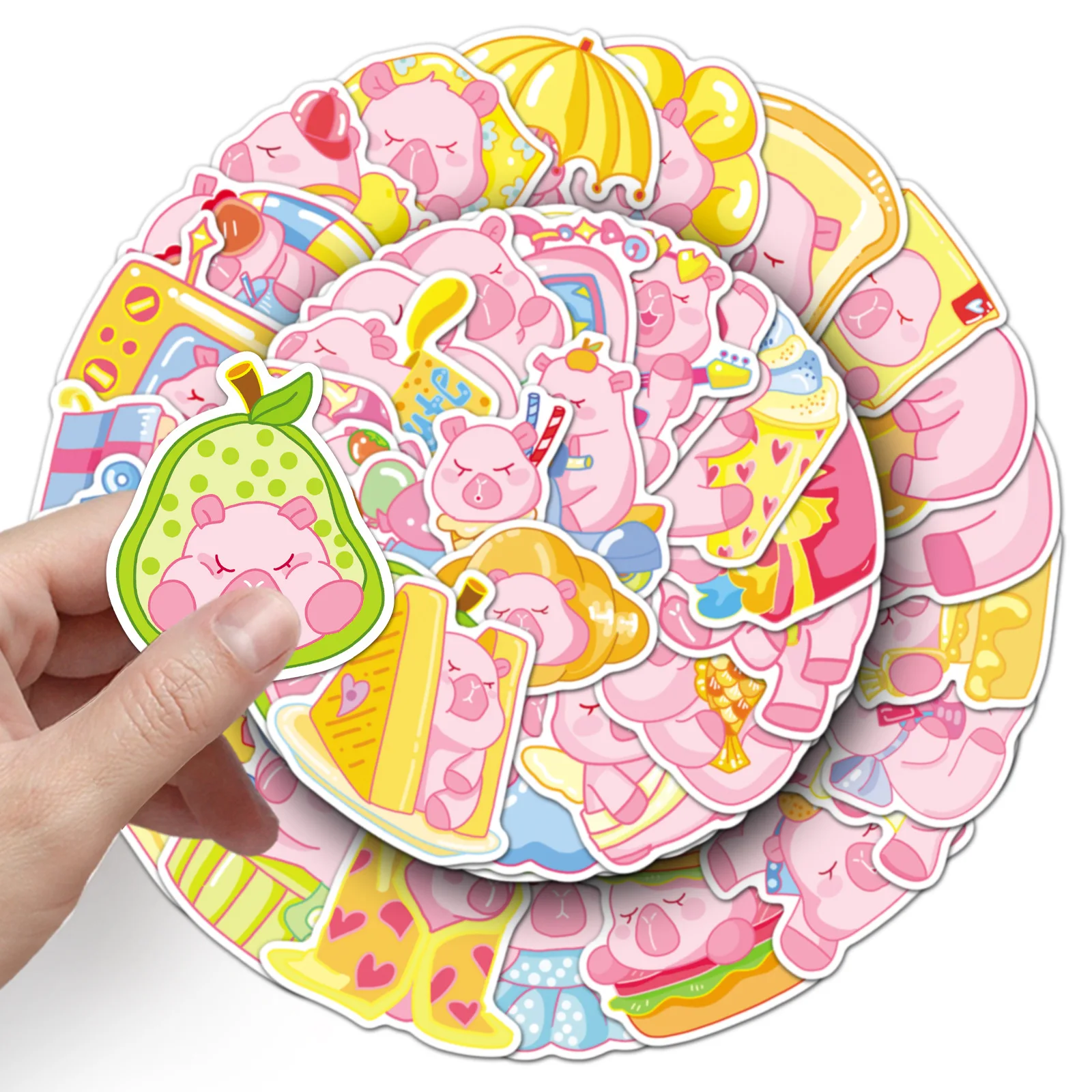 

50PCS Pink Capybara Sticker Cartoon Kawaii Decoration Scooter Diary Luggage Bicycle Waterproof Graffiti Decal Kids Toy Gift