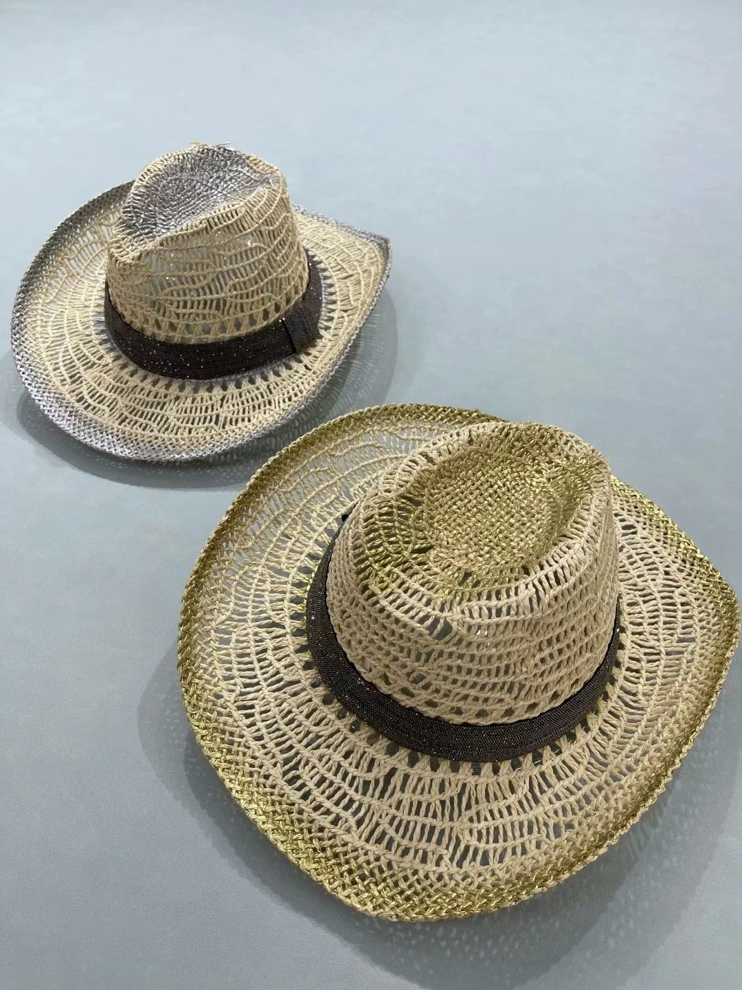 

Spring Summer New Straw Hat Classic Hollow Out Beaded Unisex Wide Brim Sun Hats,Beach Cap