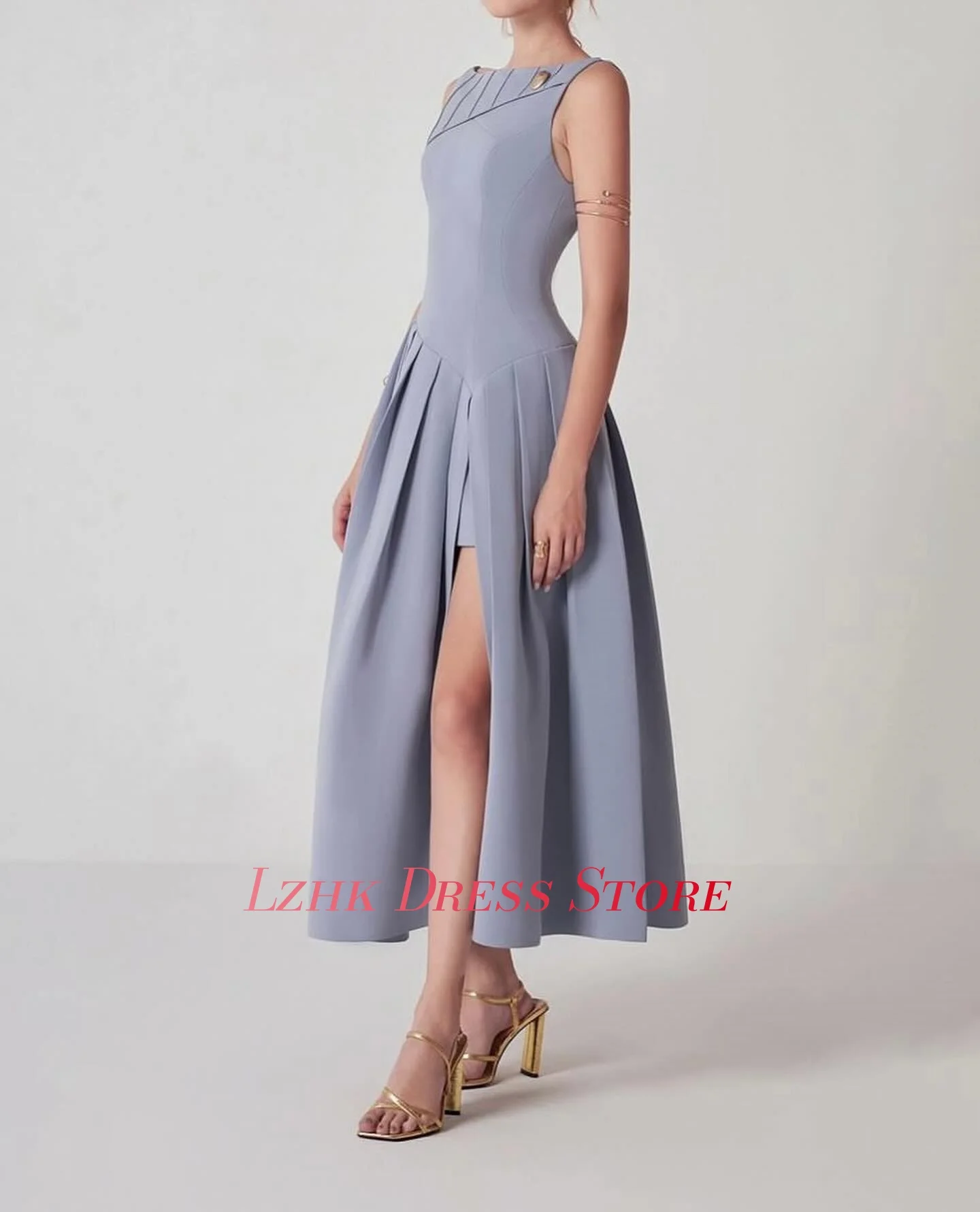 Vestido de noche con lentejuelas y corte en A, Jersey delicado personalizado, alta calidad, sin mangas, cuello redondo, longitud hasta el tobillo