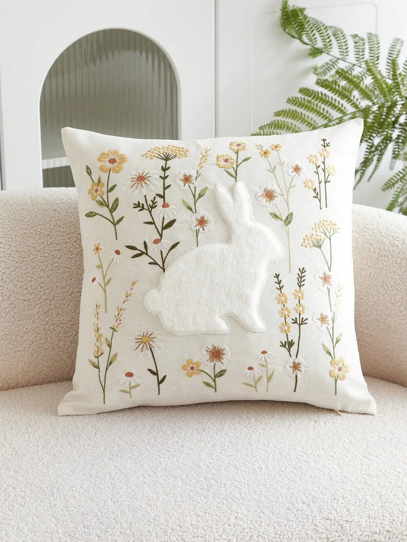 1 Bunny Floral Pillow Cover Double Sided 2D Print Soft Stylish Pillow Cover Bedroom Living Room Sofa Spring Vibe Accessory Gift