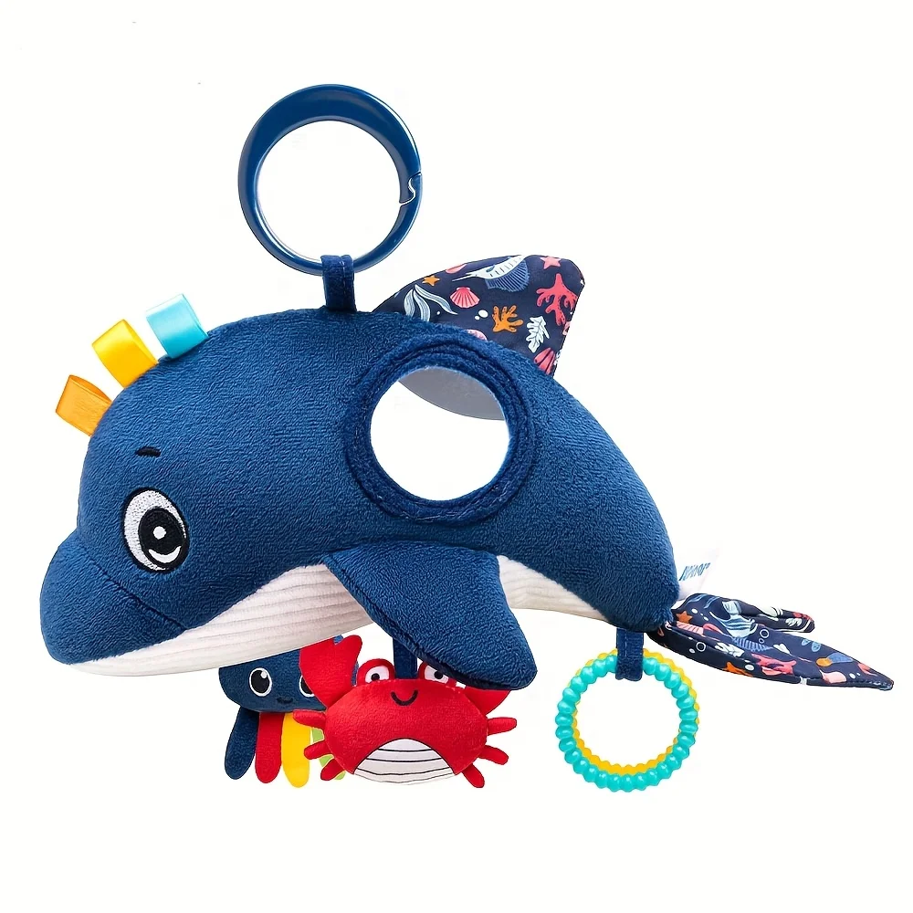 Balena suave para recién nacido, juguete educativo colgante móvil para bebé, desarrollo intelectual, juguete de peluche bonito de mano