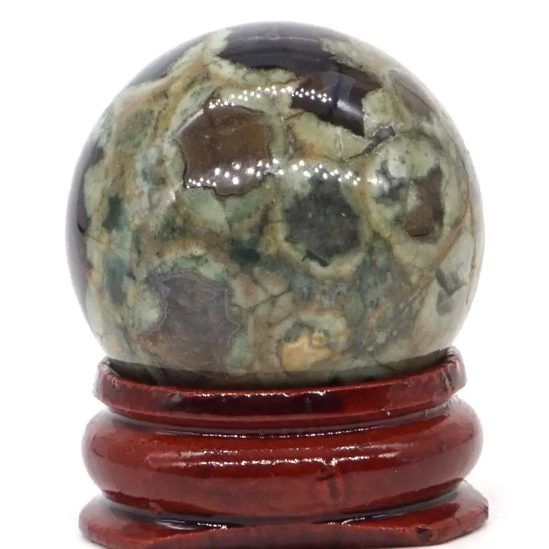 Natural Rainforest Jasper Mineral Quartz Sphere Hand Massage Crystal Ball Healing Feng Shui Home Decor Accessory 30mm