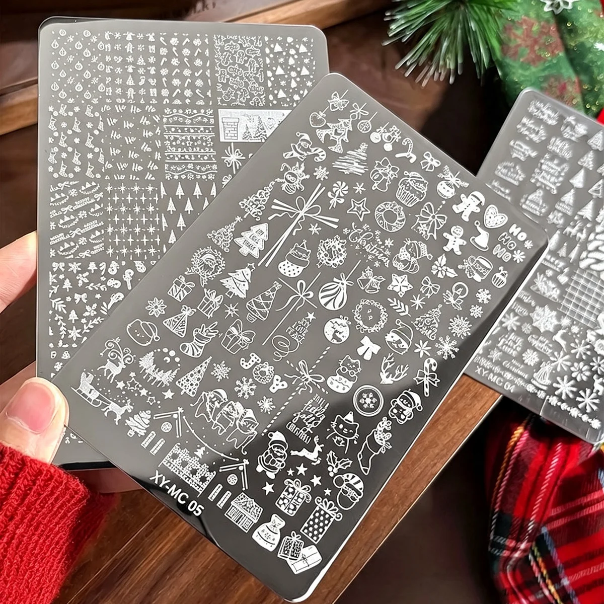 Gotische Buchstaben Nagelkunst Transferdruck Stahlplatte Nagelkunst Silikonstempel Weihnachtsserie Maniküre-Werkzeug Vorlagen – Detail 8