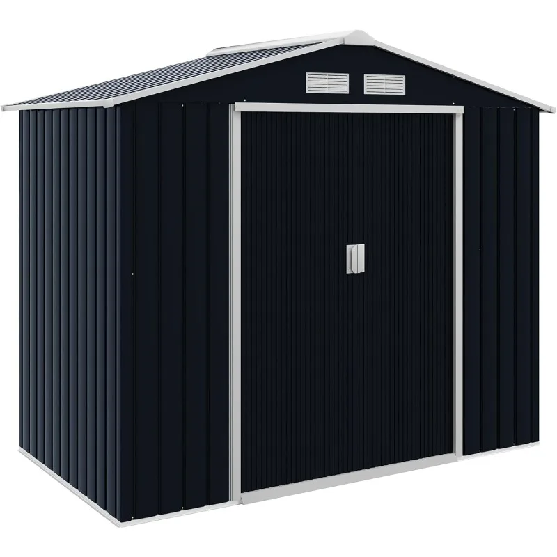 7 'x 4' กลางแจ้ง Storage Shed,สวนเครื่องมือโลหะ Shed พร้อม Foundation Kit,Double Lockable ประตู,ช่องระบายอากาศและหลังคาลาด