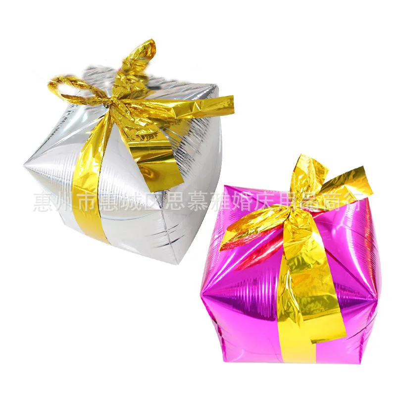 Christmas Gift Box Three-Dimensional Square Aluminum Balloon Anniversary Birthday Party Wedding Decoration