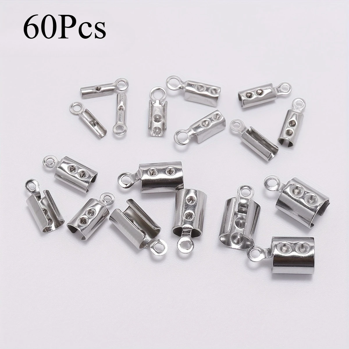 60Pcs/lot Cords Crimp End Beads Clasps With Hole Leather Clip Tip Fold Crimp Bead Bracelet Connectors For Jewelry Making