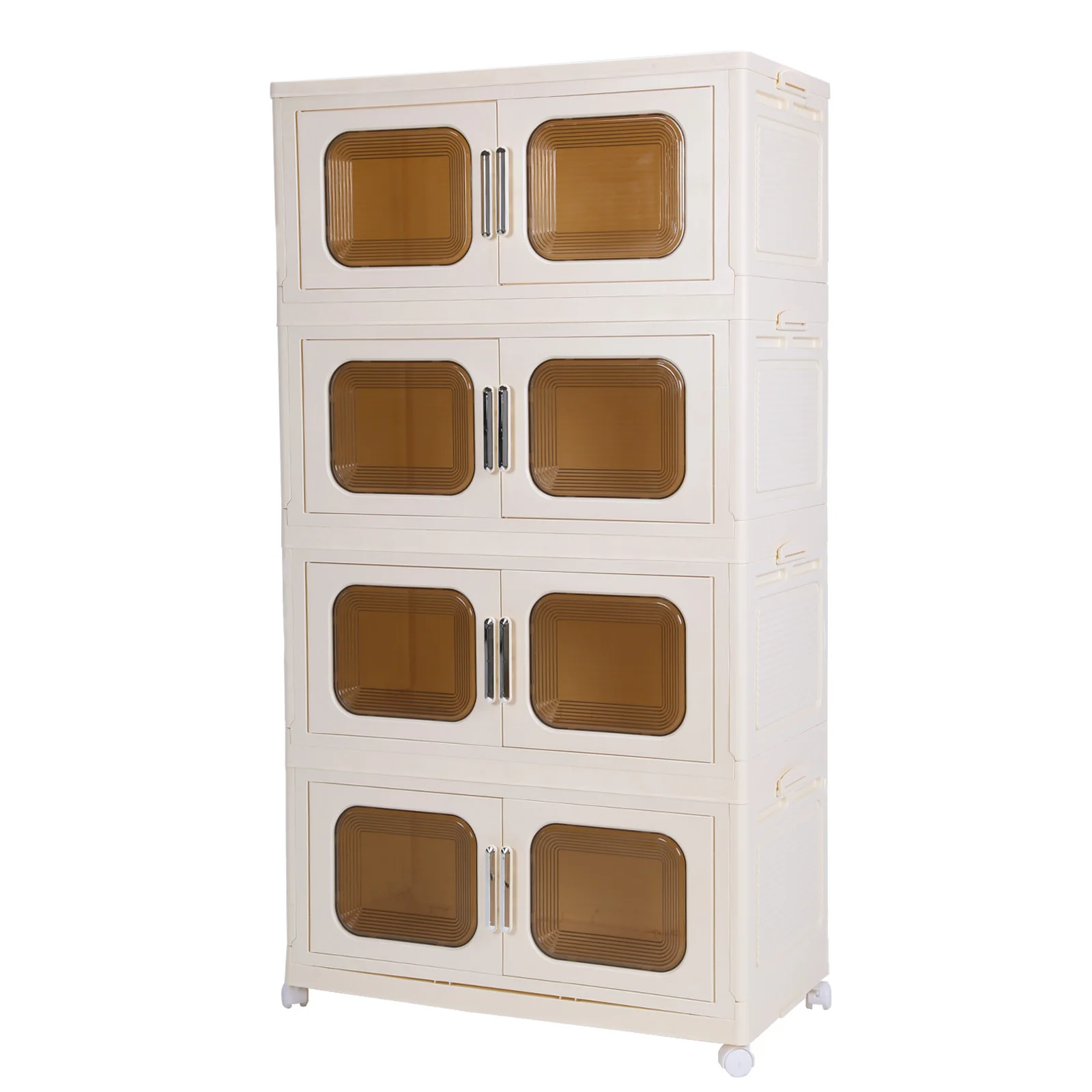 

4 Tier Collapsible Plastic Storage Boxes with Wheels and Magnetic Doors Stackable Storage Boxes for Living Room Bedroom Office