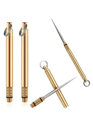 Titanium & Brass Toothpick, Portable Toothpick Bottle with Fruit Fork, Multifunctional Camping Tool, Stronger Than Dental Floss