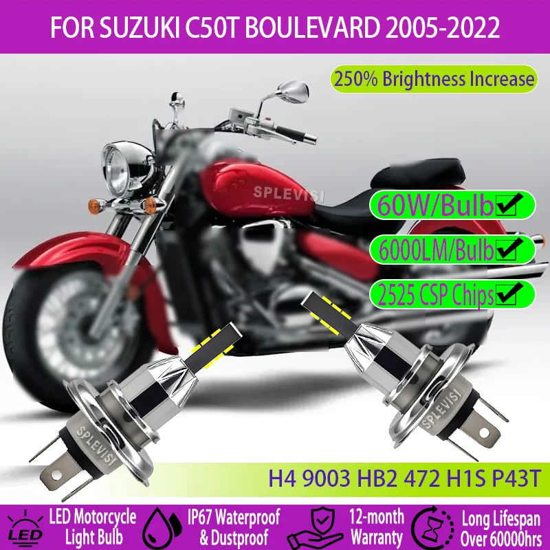 

Minute Installation H4 LED Motorcycle Bulb Tool-Free For Suzuki C50T Boulevard 2005 2006 2007 2008 2009 2010 2011 2012 2013-2022