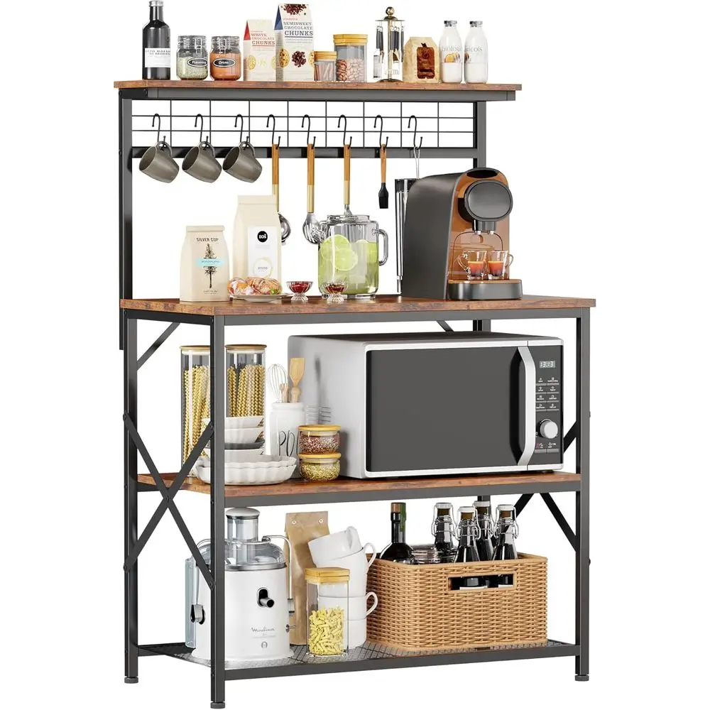 

Kitchen Bakers Rack with Hutch,Coffee Stand with Storage 4 Tiers,Coffee Bar Station with a 31.5 Inch Larger Desktop an