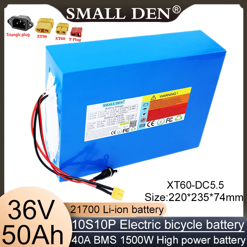 36V 50Ah battery 21700 10S10P 1500W high-power battery with built-in BMS rechargeable battery, tax-free bicycle off-road vehicle