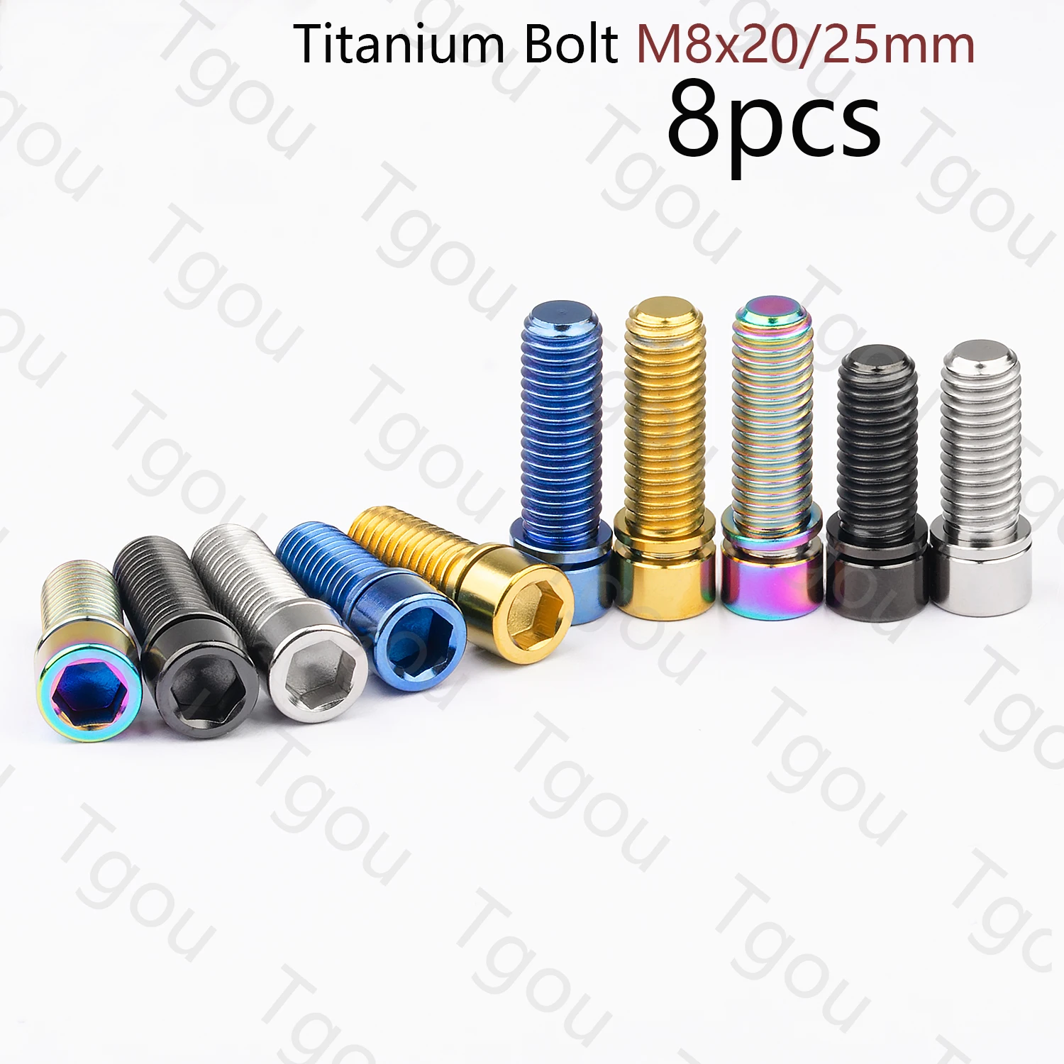 Tgou Titanium Bolt M8x20 25mm Allen Key Head with Washer Screws for BMX Bicycle Stem Mountain Bike Handlebar 8pcs