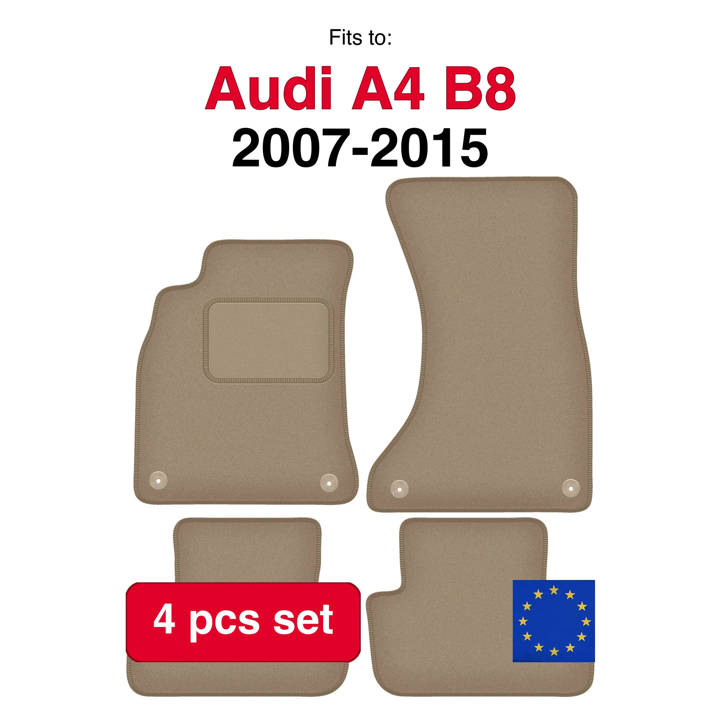 Tapis de voiture en velours adaptés à l'Audi A4 B8 berline, break, avant, allroad (2007-2015) - beige (4 pièces) - ensemble de tapis de voiture sur mesure