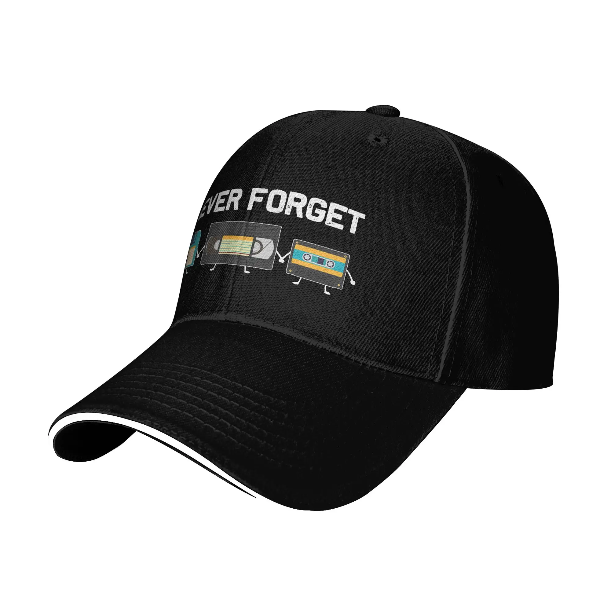 Sun Baseball Cap Never Forget Cassette Tape Old School  Print Hip Hop Hats Wholesale Vintage Hiking Fishing Baseball Caps