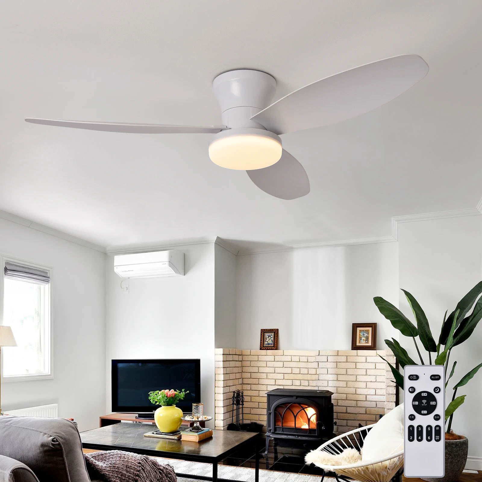 

Modern intelligent LED ceiling fan lights, remote-controlled low floor decorative lights, bedroom and home lighting with fans