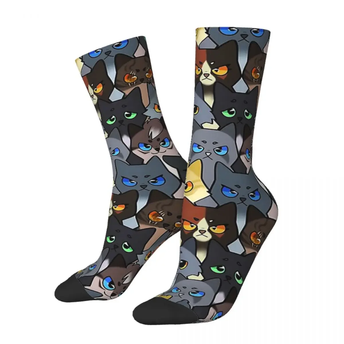 

Hip Hop Retro Warrior Kits Crazy Men's Socks Cat Lover Art Unisex Street Style Pattern Printed Funny Novelty Crew Sock Boys Gift