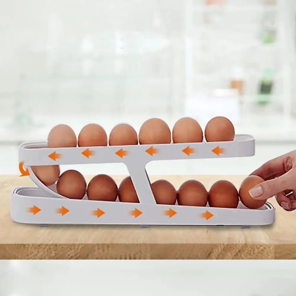 Auto Rolling Down Fresh Egg Storage Dispenser 14 Count Automatic Display Stand Container Holder Tray For Refrigerator Countertop