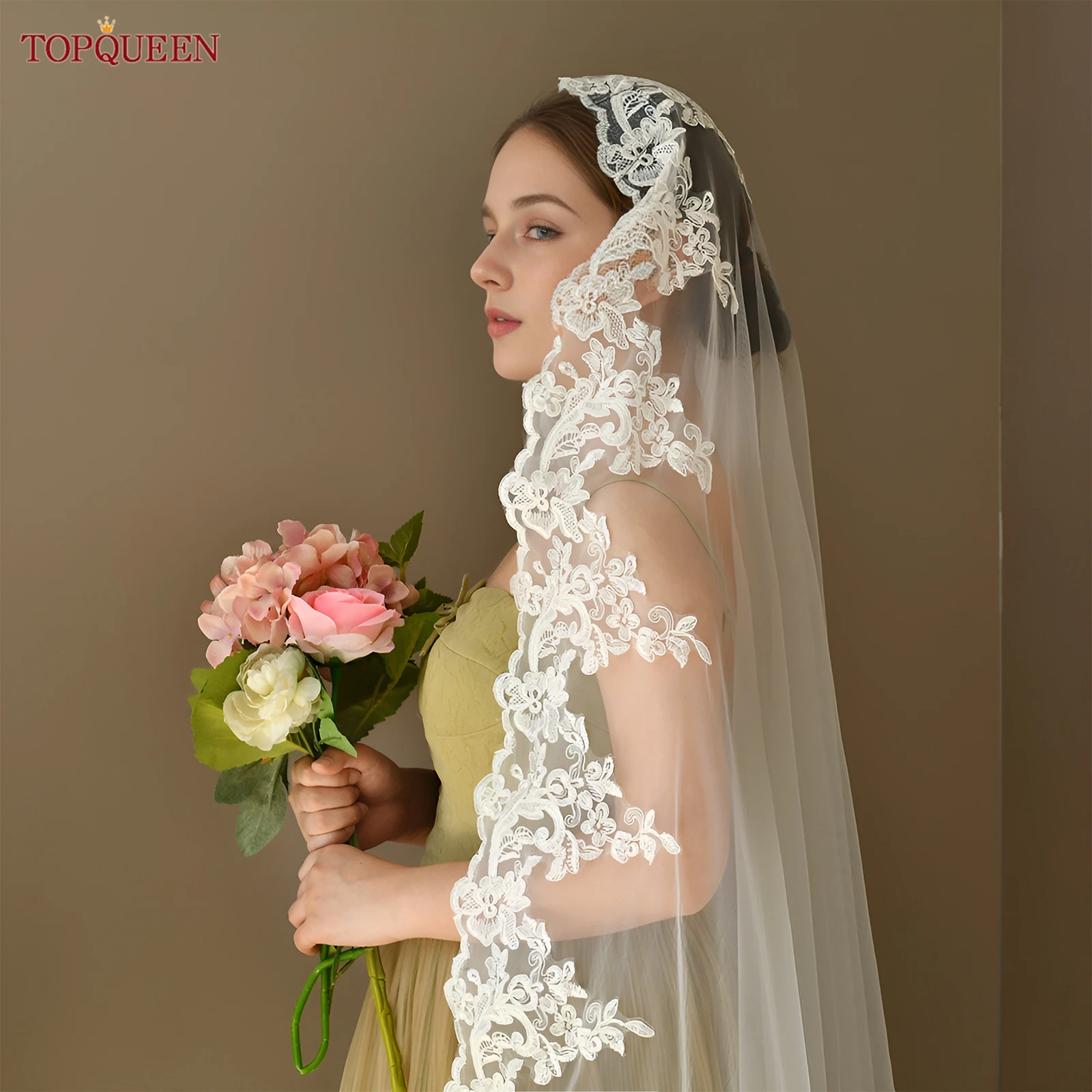 

Свадебная фата TOPQUEEN V279: винтажная, с мягким кружевным краем, короткая, романтическая, на заказ