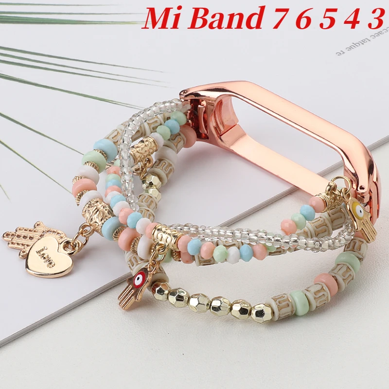 

DIY Strap for Xiaomi Mi Band 7 6 5 4 3 Women Elasticity Exquisite Bracelet Mi band 7 Wristband For Xiaomi Mi band 6 5 4 3 strap