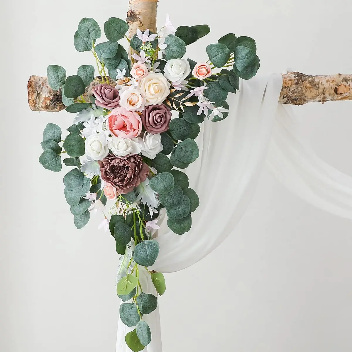 Yannew Burnt Orange Rustic Wedding Arch Flowers White Swag Drape Kit for Wedding Ceremony Reception Backdrop Floral Decoration