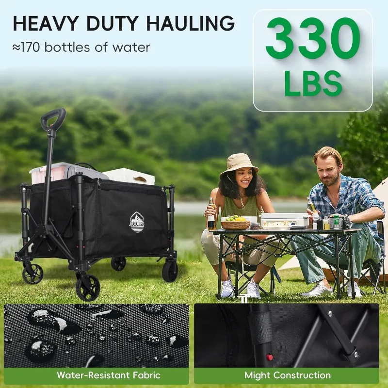 Collapsible Wagon, Portable Folding Wagon Cart with Wheels Foldable, 330lbs Heavy Duty Beach Wagon Outdoor Utility Cart