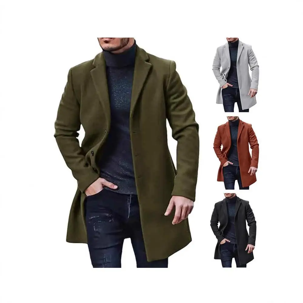 

Мужское шерстяное пальто-тренч средней длины, модное городское, различных размеров, с длинными рукавами, стильная верхняя одежда
