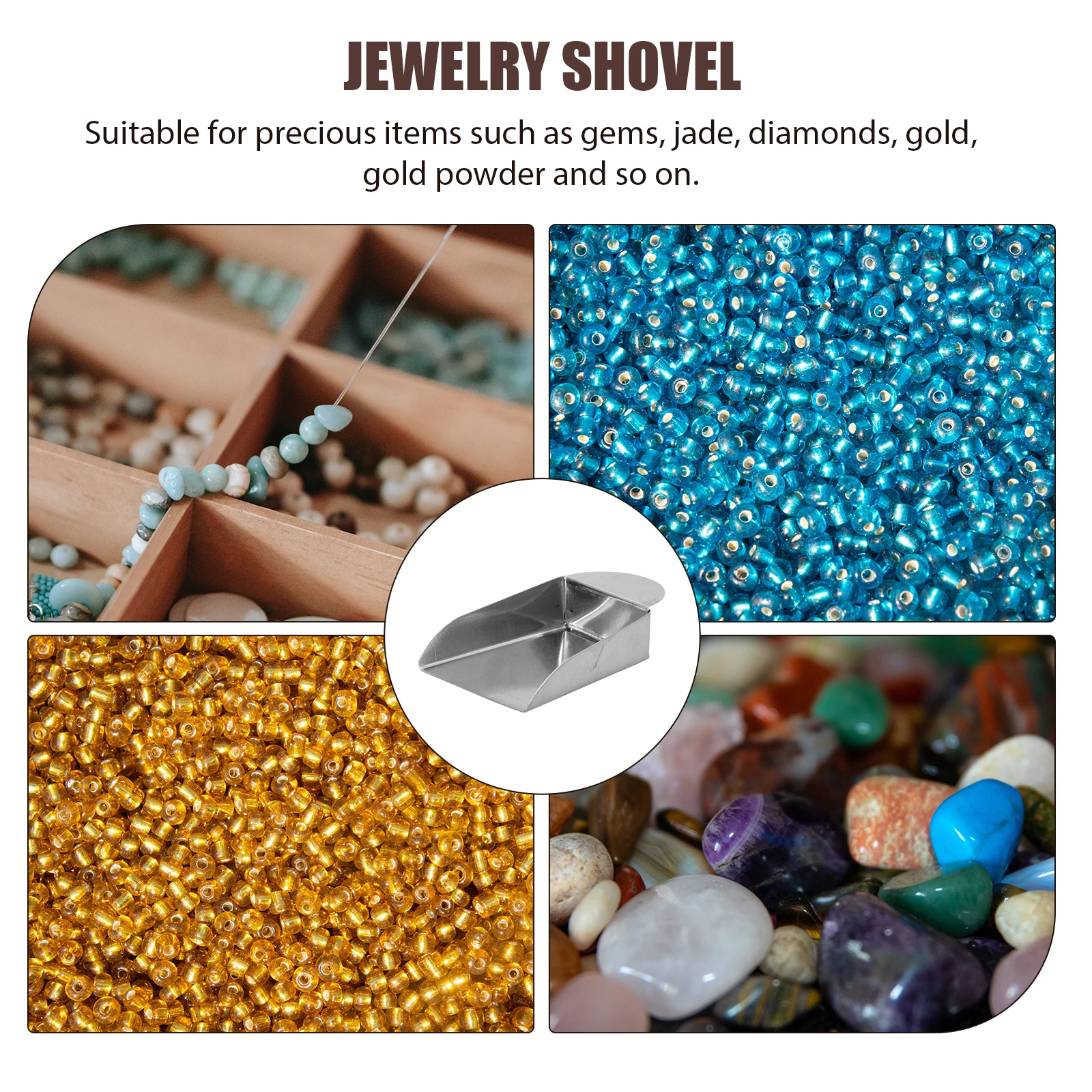 

2pcs Stainless Steel Gem Shovels Jewelry Tools Mini Scoop Silver Shovel for Gems Beads Gold Powder Practical Wide Application