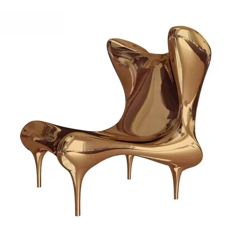 

Nordic designer FRP casual electroplating creative high heels chair model room single chair gold silver