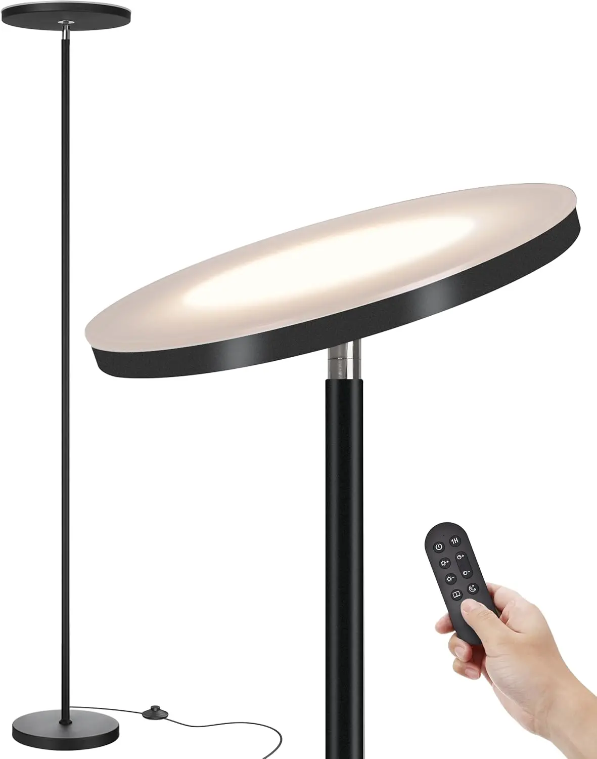 

LED Floor Lamp 69' Tall Standing Light with Remote & Foot Switch, Dimmable Torchiere for Living Room, Bedroom, Office