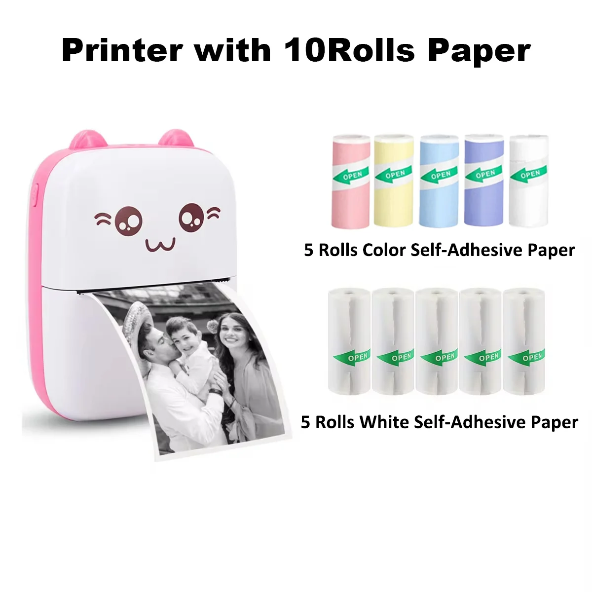 Portable Thermal Printer,57mm Color Roll Paper Children Camera,For Wireless Bluetooth Photo Stickers,Barcode,Logo,Gift For Kids