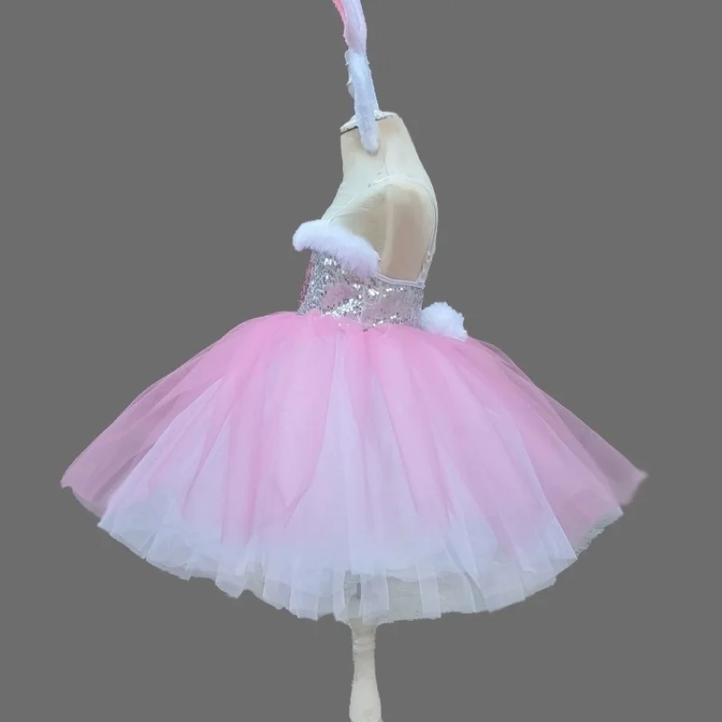 فستان رقص جديد مزين بالترتر وردي لامع زي رقص للفتيات احتفال بالمهرجان فستان رقص حديث أداء فستان ملون