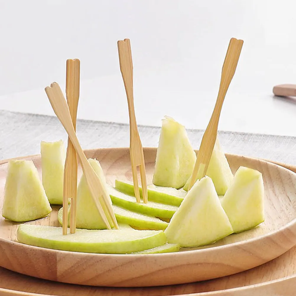 

500 pcs Bamboo Fruit Forks Disposable Cake Pudding Bread Snack Stick Two-Tooth Fork Eco-Friendly Tableware Kitchen Barware